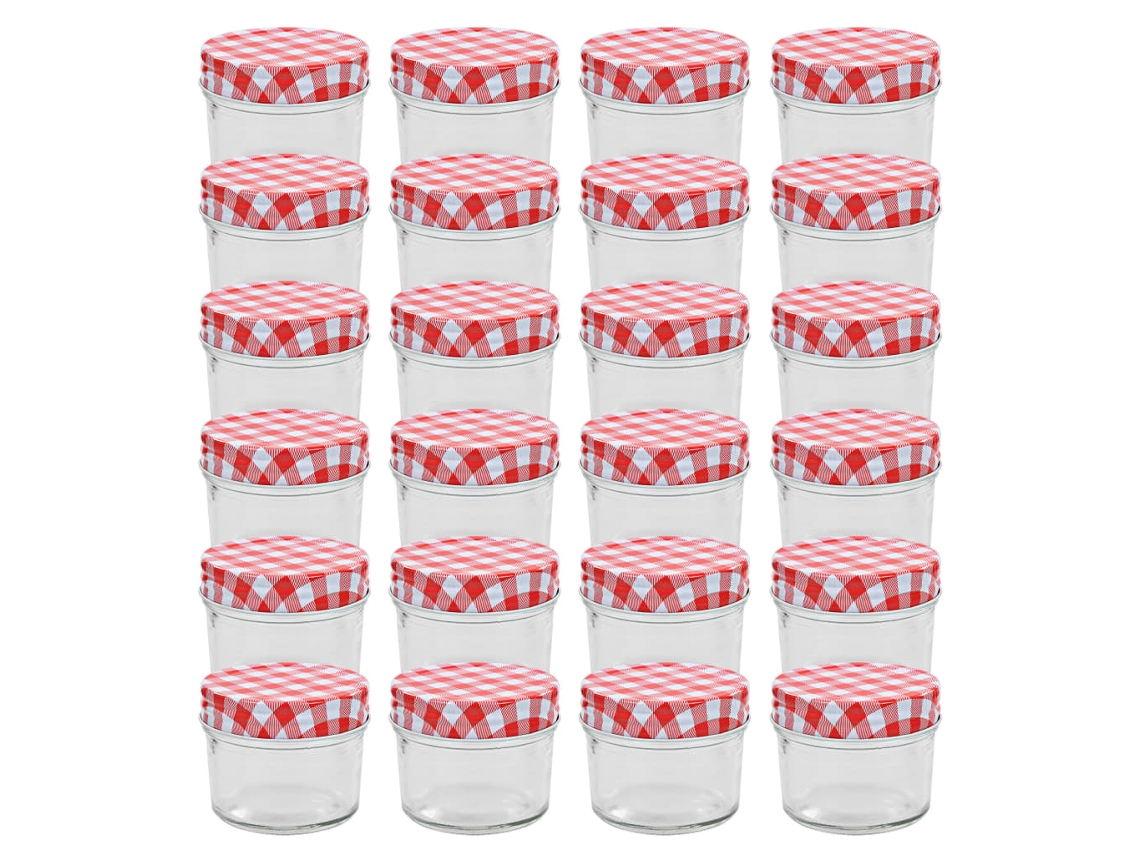 Vidaxl Frascos De Vidro Com Tampas Brancas E Vermelhas 24 Pcs 110 Ml