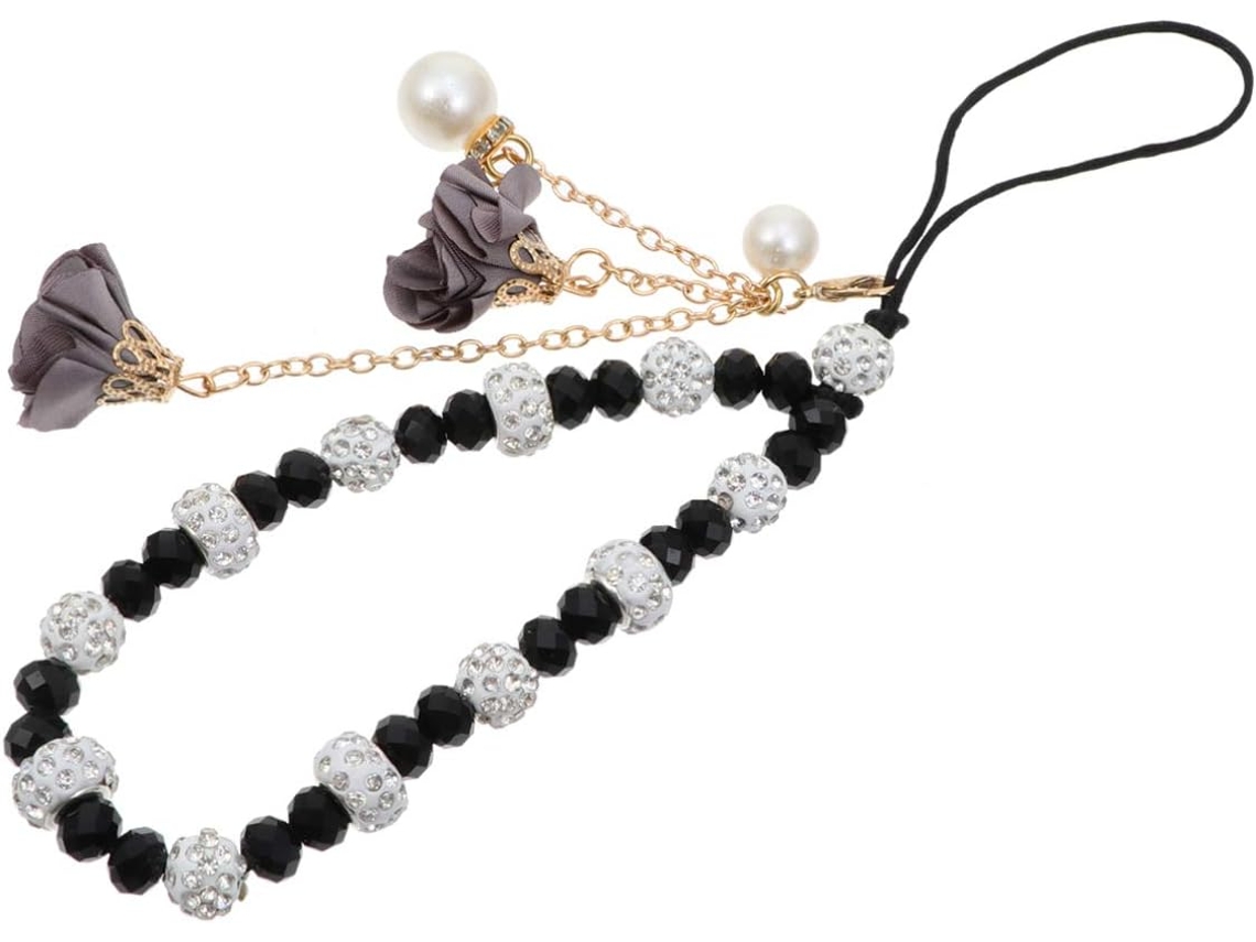 Pingente Preto Para Celular - Pingente De Cristal Para Celular Com Flor