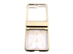 Mali capa de Celular Anti queda e Protetora para Galaxy Z Flip 5 com Moldura Eletroplatada e Hinge Dourado