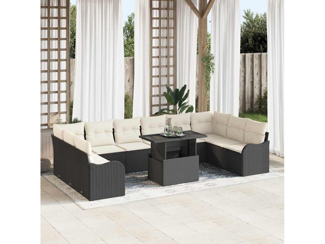 Vidaxl Conjunto De Sofá De Jardim 11 Unid. 10-número De Lugares Preto