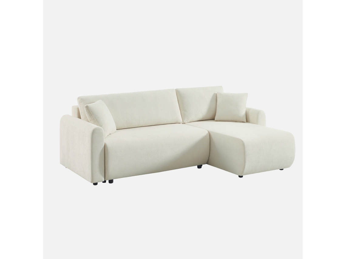 Sofá-cama De Canto Reversível Com Arrumação, 3 Lugares, Creme
