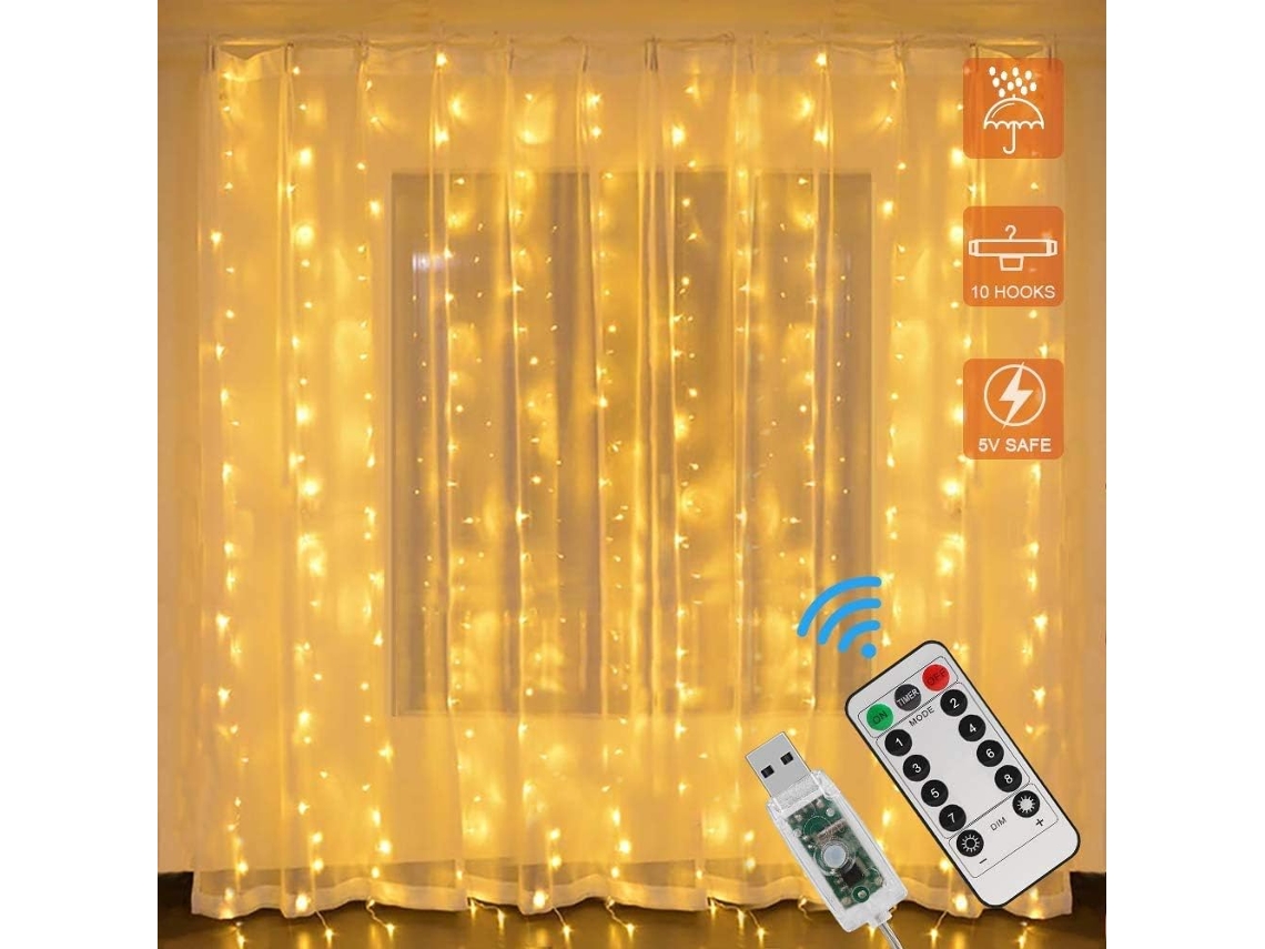 Cortina de Luz Led Cortina de Cadeia de Luz Usb 8 Modos com Controle Remoto Cadeia de Luz para O Natal
