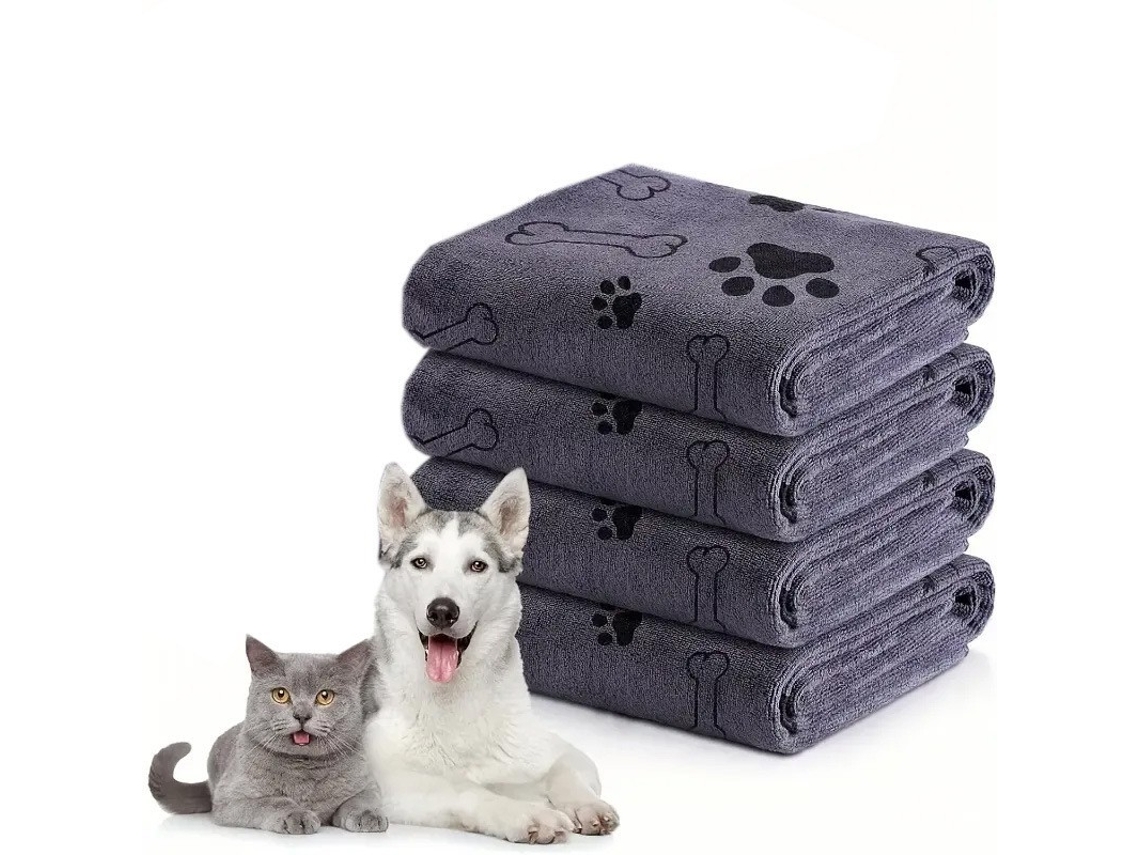 Conjunto de Toalhas para Cães, Feitas de Microfibra, de Secagem Rápida e Absorventes, 4 Peças 40 X 24 Polegadas, Cinza. PANOONA