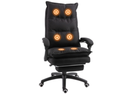 Cadeira De Escritório Massageadora Ergonômica, Apoio De Pé Integrado, Giro 360°, Linho Preto