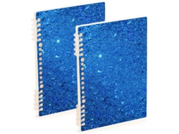 Conjunto de 2 Cadernos A5 com Capa Azul Brilhante Estrelas, 21,1 X 14,5 Cm, Resistentes Ao Desgaste, 60 Folhas