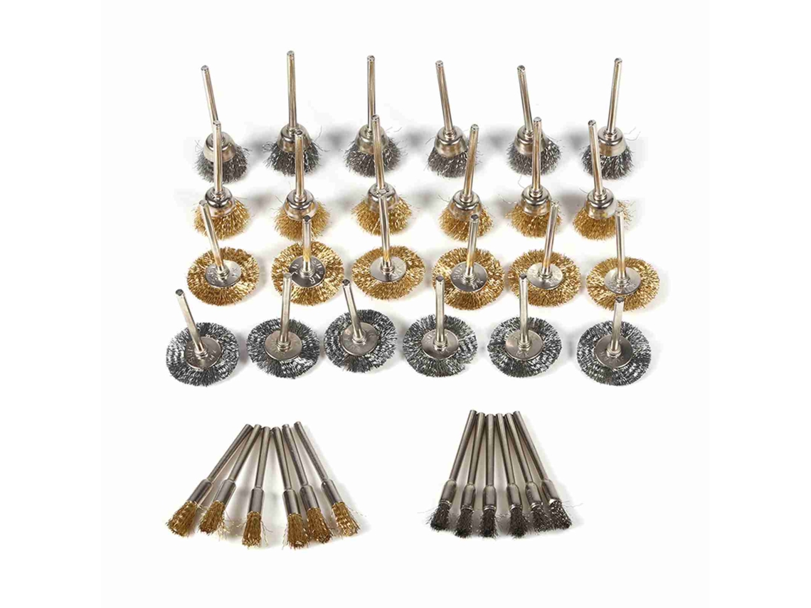 Kit Completo 36pcs Pincéis De Aço Inoxidável E Latão Para Polimento Rotativo