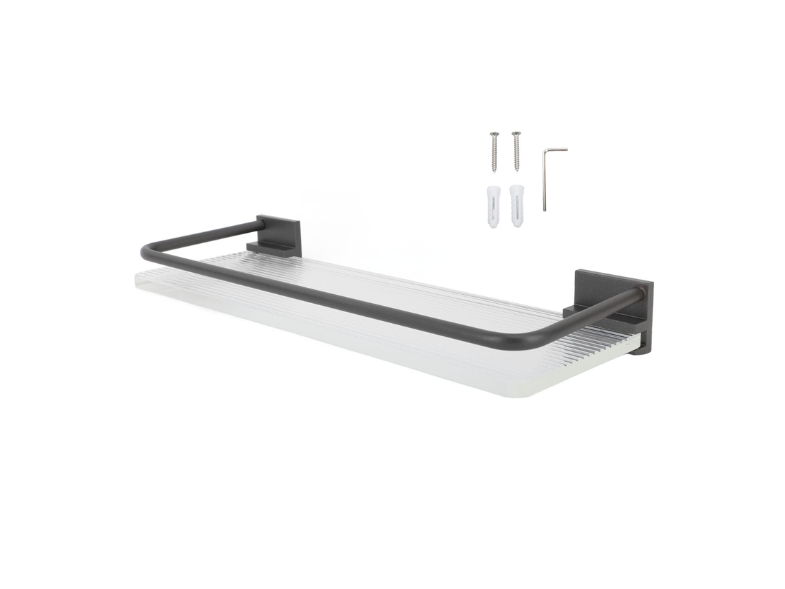 Prateleira de parede para banheiro, 30cm, sem furo, alumínio espacial, acrílico, rack de toalhas, cinza | S/MARCA
