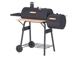 Barbecue A Carvão 2 Em 1 Defumador E Grelha Com Termómetro Rodas E Prateleiras 124x53x104cm Preto