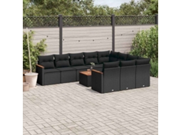 Vidaxl 11 Pcs Conjunto Sofás De Jardim C/ Almofadões Vime Pe Preto
