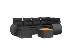 Conjunto de 7 Sofás para Jardim com Almofadões Vime Pe Preto MAISON EXCLUSIVE (7 pcs)