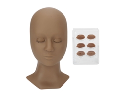 Cabeça De Boneco Para Treinamento De Cílios Extensos Com Pálpebras Removíveis Em Silicone Macio Café 28x15.5x10cm