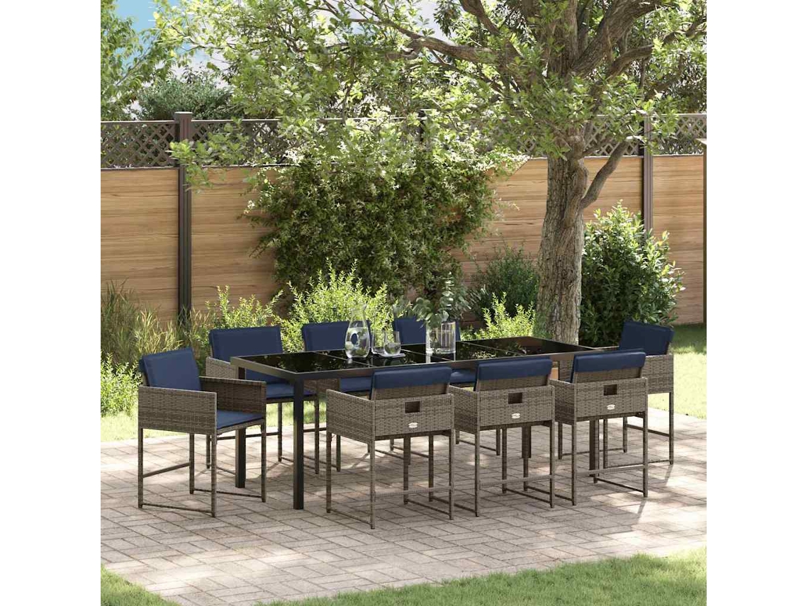 Vidaxl Conjunto De Jantar Para Jardim 9 Unid. Cinzeto Vime Pe