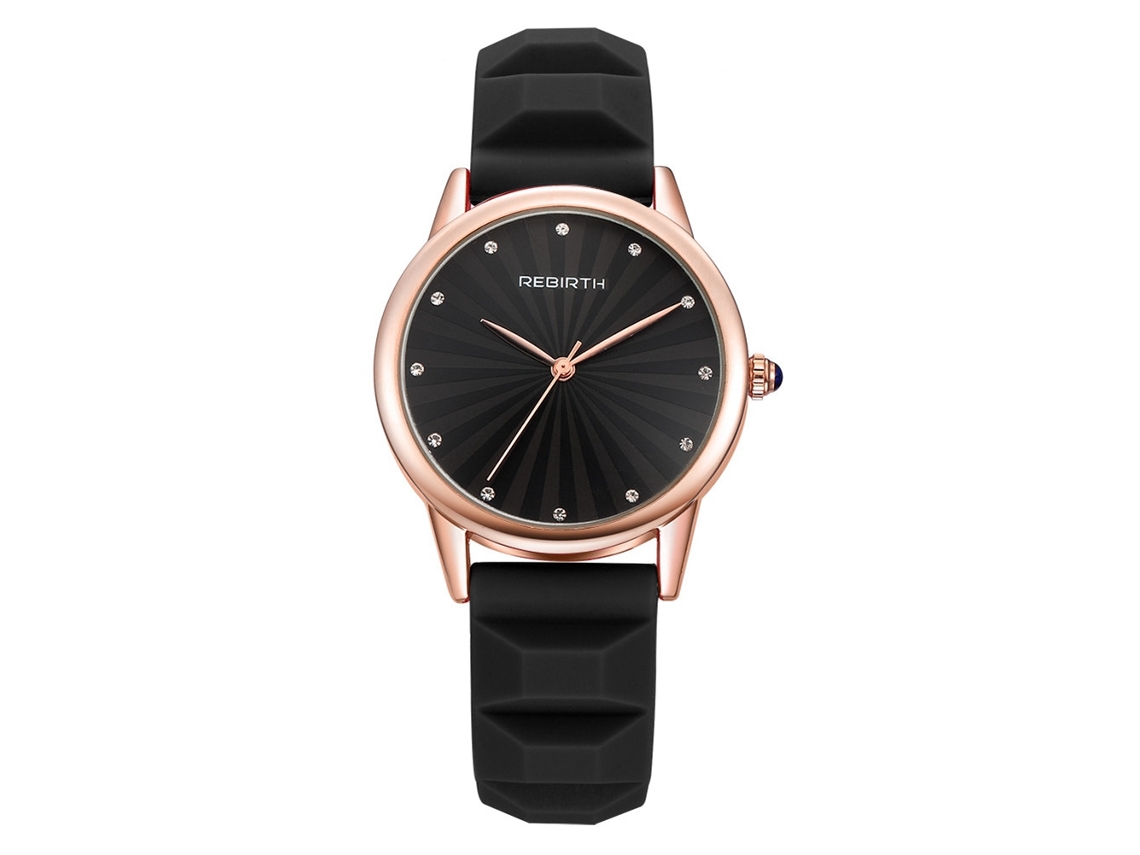 Relógio de Pulso Feminino com Strass Mostrador Redondo Quartzo À Prova D'água Preto