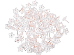 100 Tachininhas Transparentes, em Aço Niquelado e Plástico Resistente, em Formato de Estrela, Design Seguro para Decoração