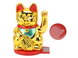 Rebe-gato Da Fortuna Com Braço Móvel 4 Polegadas Plástico Solar Com Base Giratória Decoração Para Casa Hotel Ouro