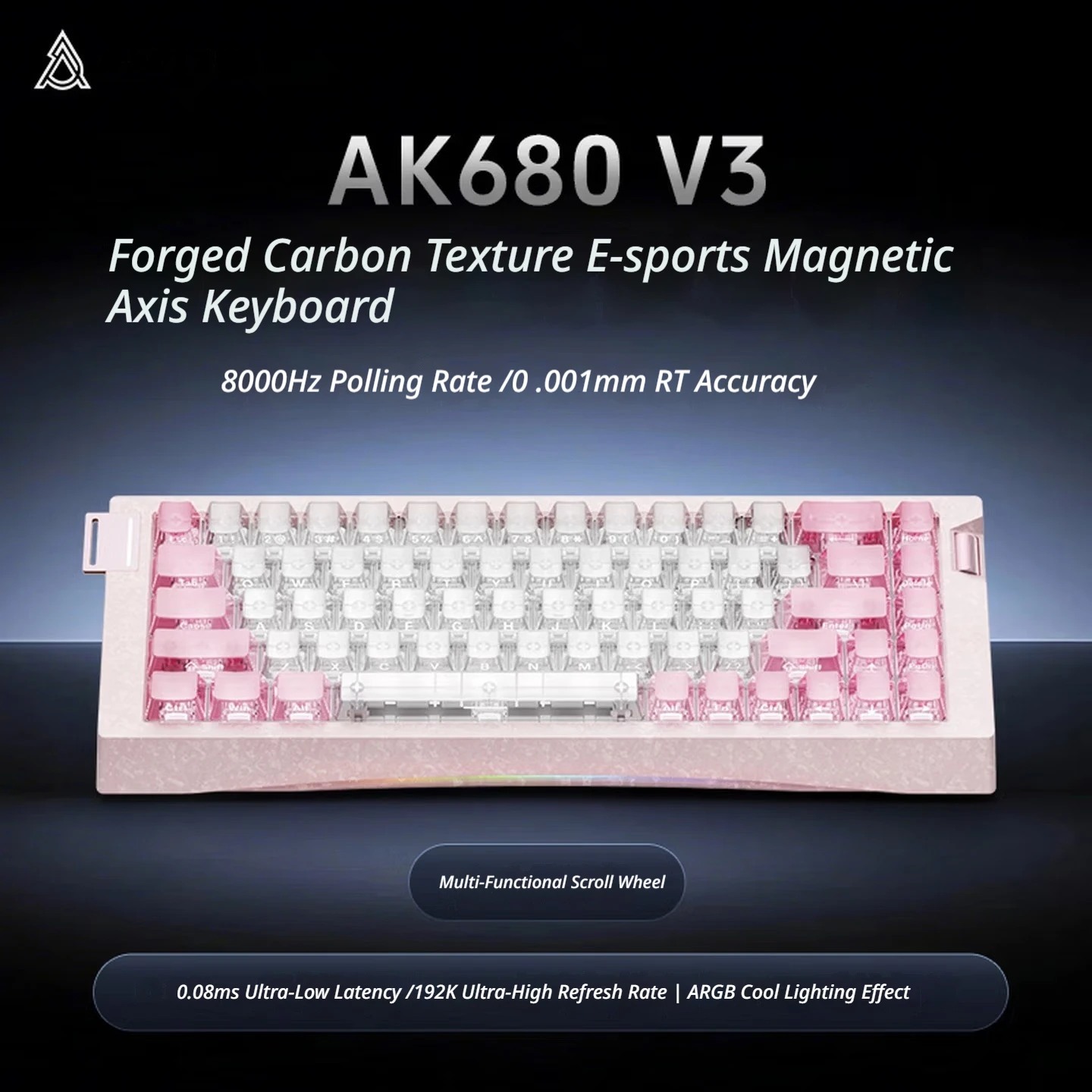 Teclado Com Fio E Interruptor Magnético (rosa), 68 Teclas, Placa De Posicionamento Em Fibra De Carbono.