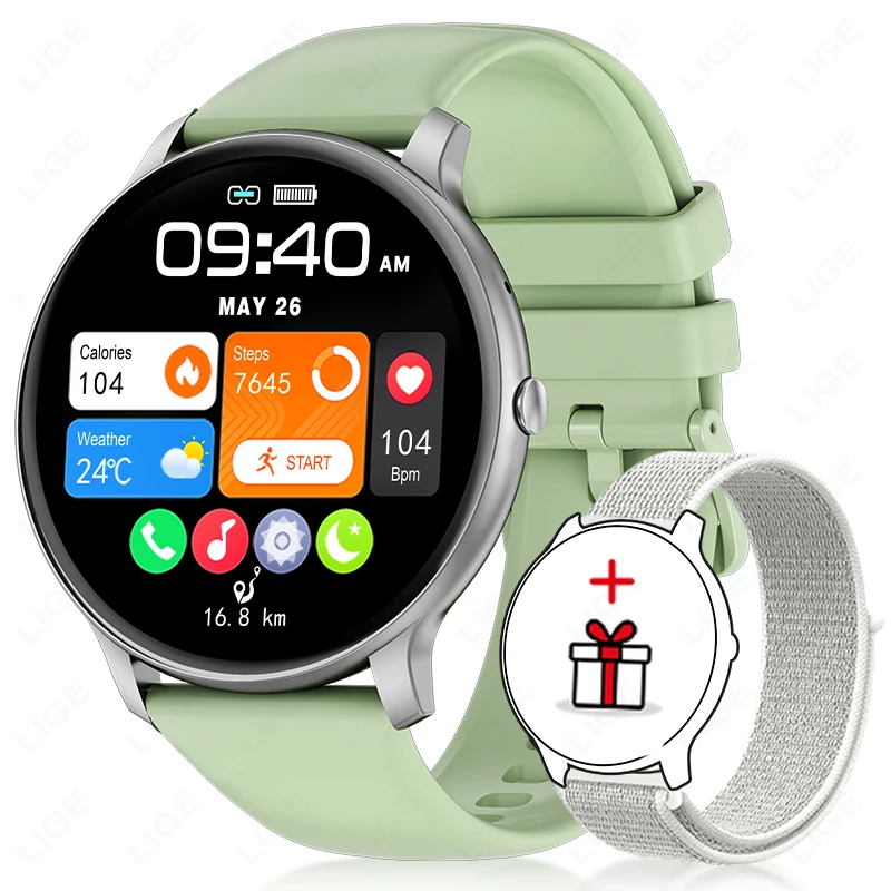Smartwatch (silicone Verde) Com Chamadas Bluetooth, Compatível Com Android E Ios, E Monitoramento De Saúde.
