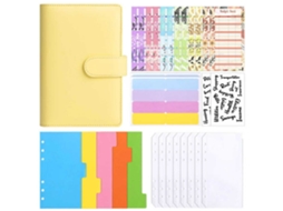 A6 Pu Leather Binder Planner, Macaron Yellow, With 8-bill Pockets, 12-cash Budget Cards, 3-label Stickers, 2-clear