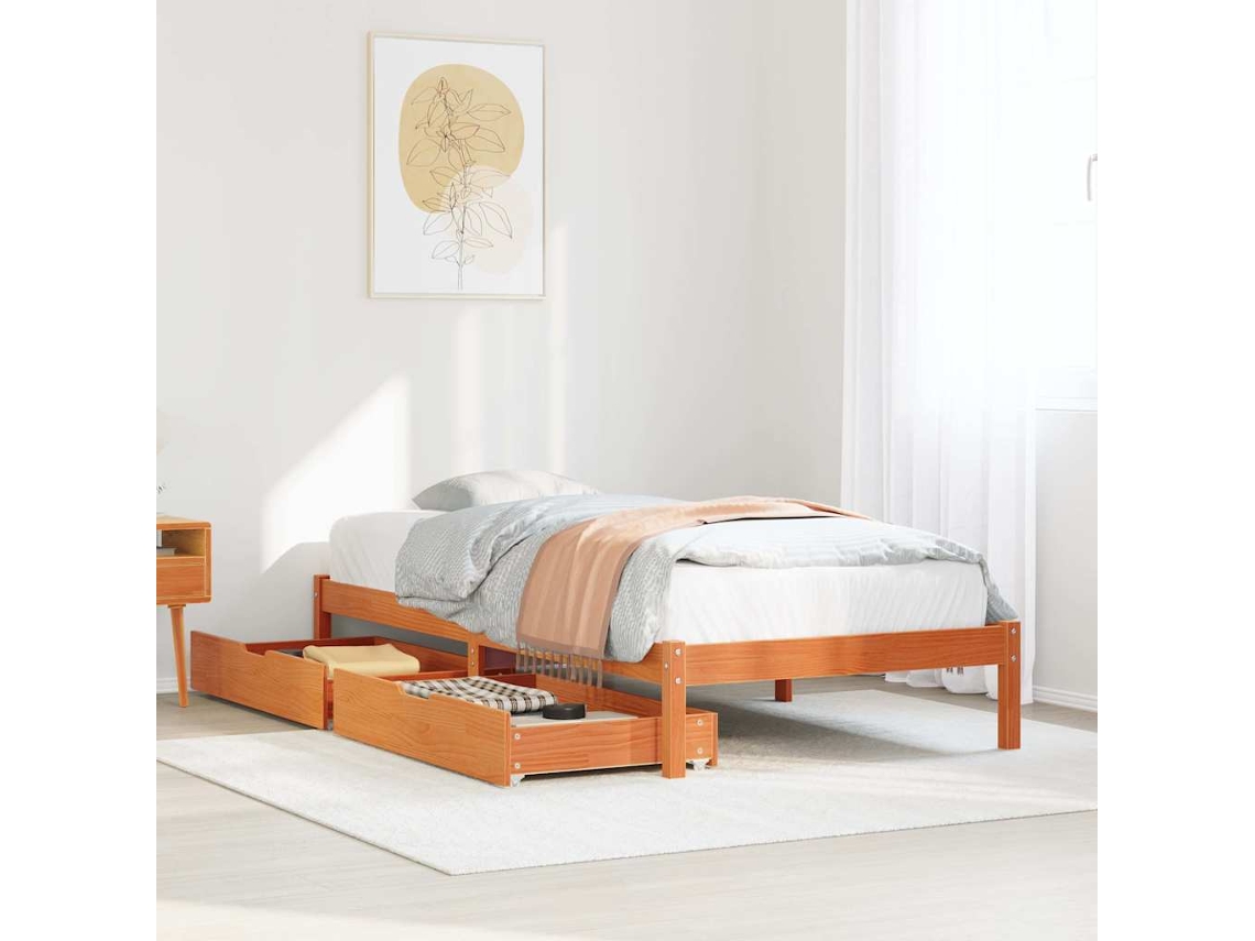 Cama Sem Colchão 75x190 Cm Madeira De Pinho Maciça Castanho-mel
