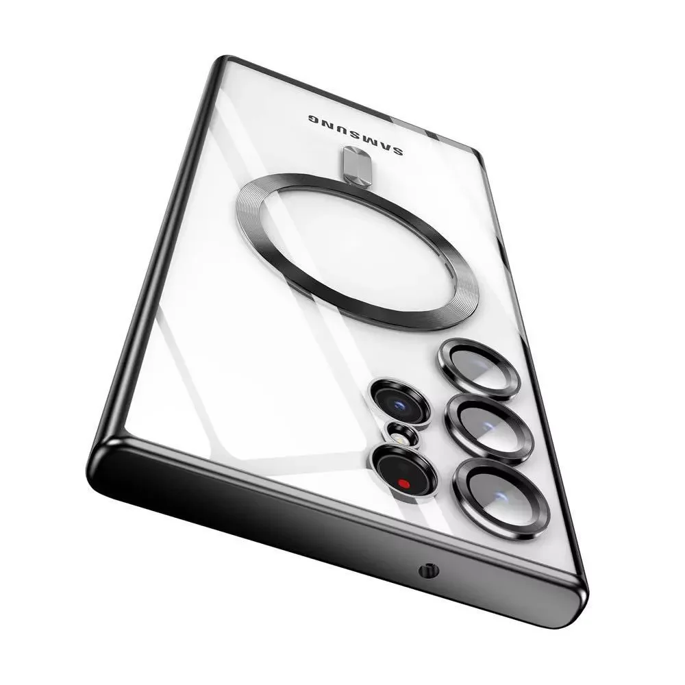 Capa Transparente Magnética Eletroplaqueada Para Celular Samsung (samsung S26 Plus, Preta), Compatível Com Carregamento Sem Fio Magsafe.