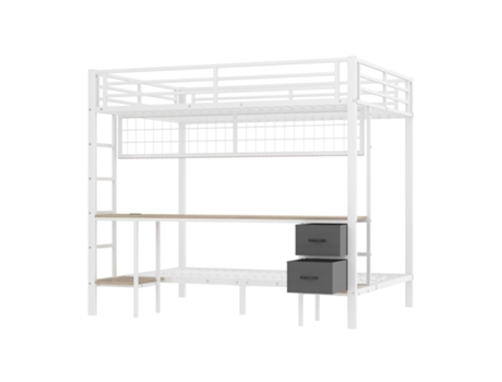 Cama De Beliche 90x200 E 140x200 Cm Com Fita Led Rgb E Usb Branco Komhtom (sem Colchão)