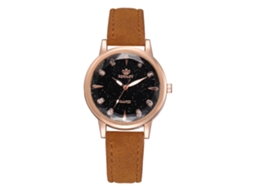 Relógio Feminino Pulseira Pu Quartzo Mostrador Redondo Liga com Strass Café