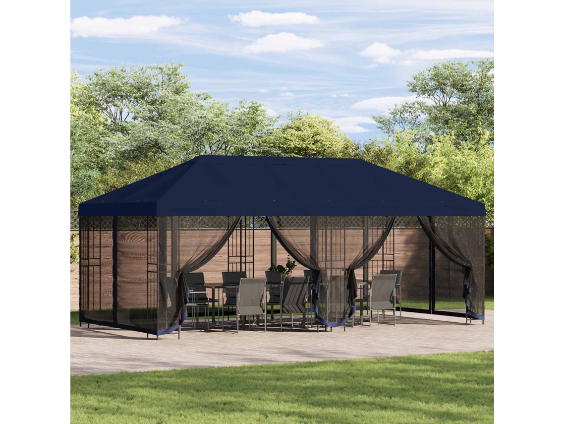 Vidaxl Gazebo Com Paredes Laterais 6 X 3 M Azul Poliéster E Aço