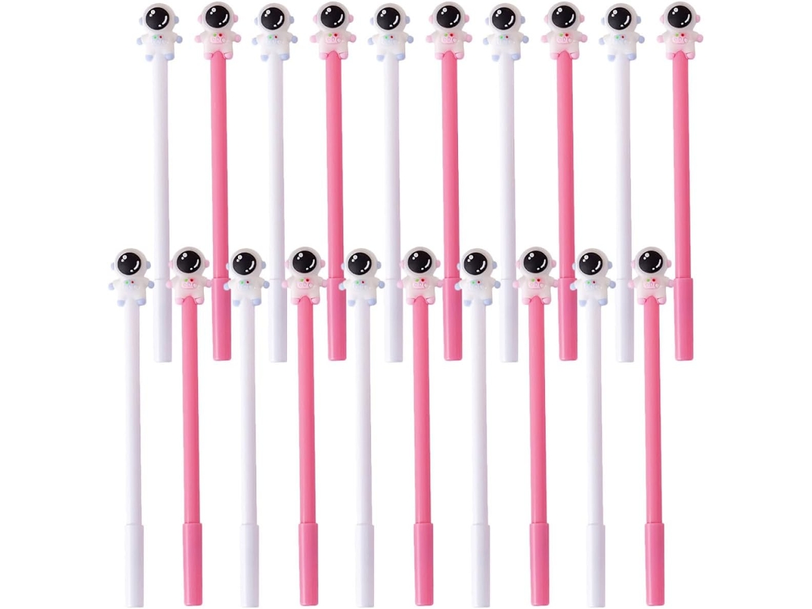 Conjunto de 20 Canetas Tinta Gel com Tema Astronauta, Ponta Fina, Rosa e Branca, Material Escolar para Meninos