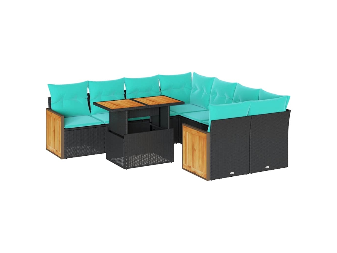 Maison Exclusive - 9 Pcs Conjunto Sofás P/ Jardim Almofadões Vime Pe/acácia Preto