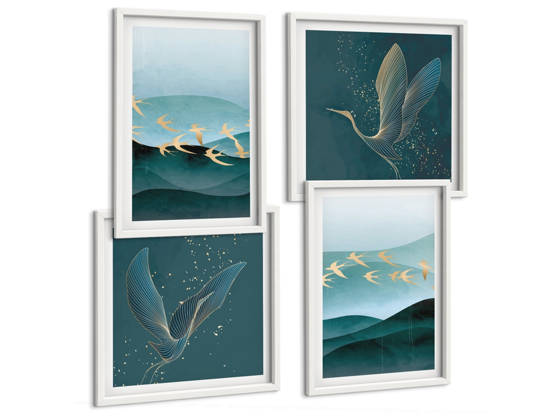 Pinturas Murais Modernas Paisagens Abstratas Do Sol Moldura Branca Quadros Para O Escritório Espelharte (conjunto De 4 Imagens)