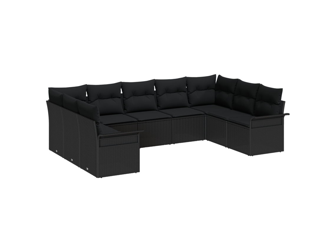 Conjunto De Sofá De Jardim Vidaxl Preto Vime Pe (289 X 187,5 X 85 Cm)