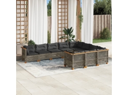 Jogo de Sofá Jardim 10 Peças C/ Almofadões Vime Pe Cinza Dkd Home Decor
