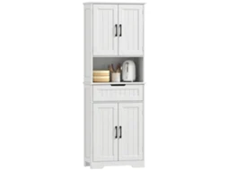 Armário de Cozinha Escandinavo com Armários, Compartimentos Abertos, Portas de Vidro, Branco BTFORUS