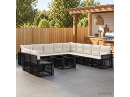 Vidaxl Conjunto De Sofá De Jardim 12 Unid. Preto E Branco Creme