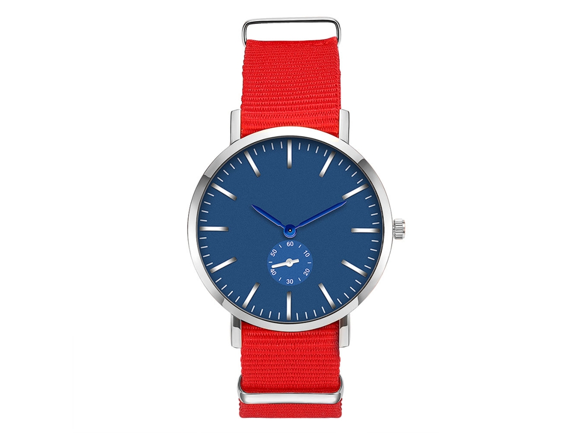 Reloj De Cuarzo Para Hombre Con Correa De Nylon, Dial Redondo, Elegante Casual Rojo