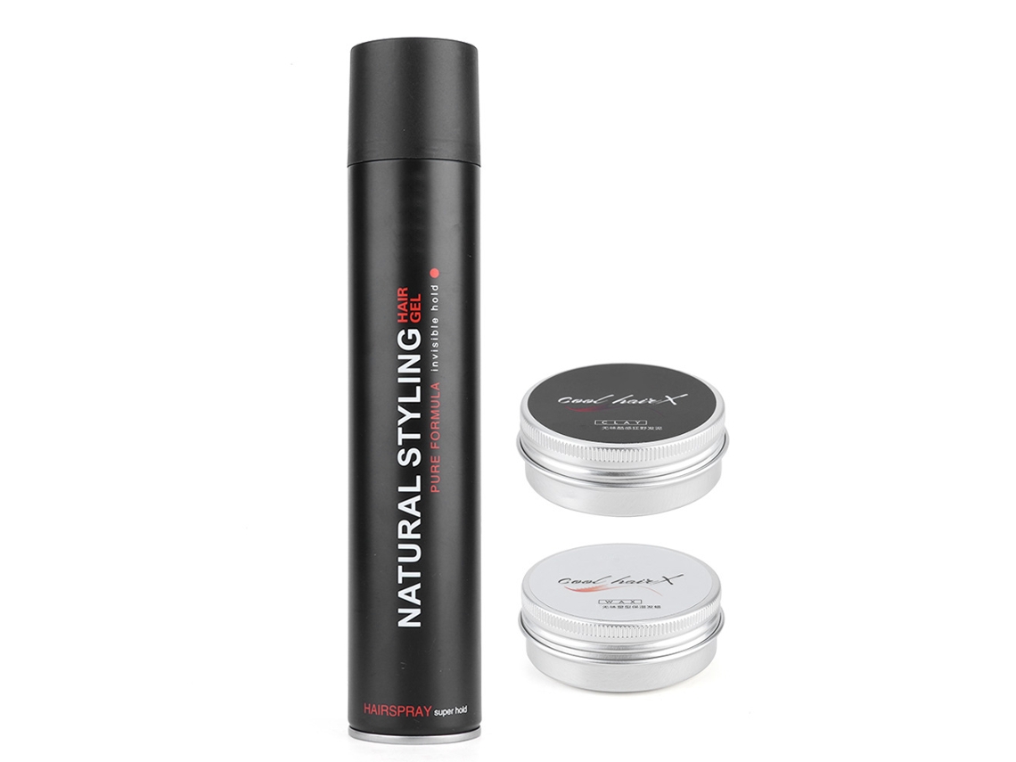 3 Peças Kit Estilo Cabelo Masculino: Spray Construtor 350ml, Argila 50ml E Cera 50ml