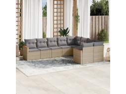 Vidaxl 9 Pcs Conj. Sofás Jardim C/ Almofadões Vime Pe Bege Misturado