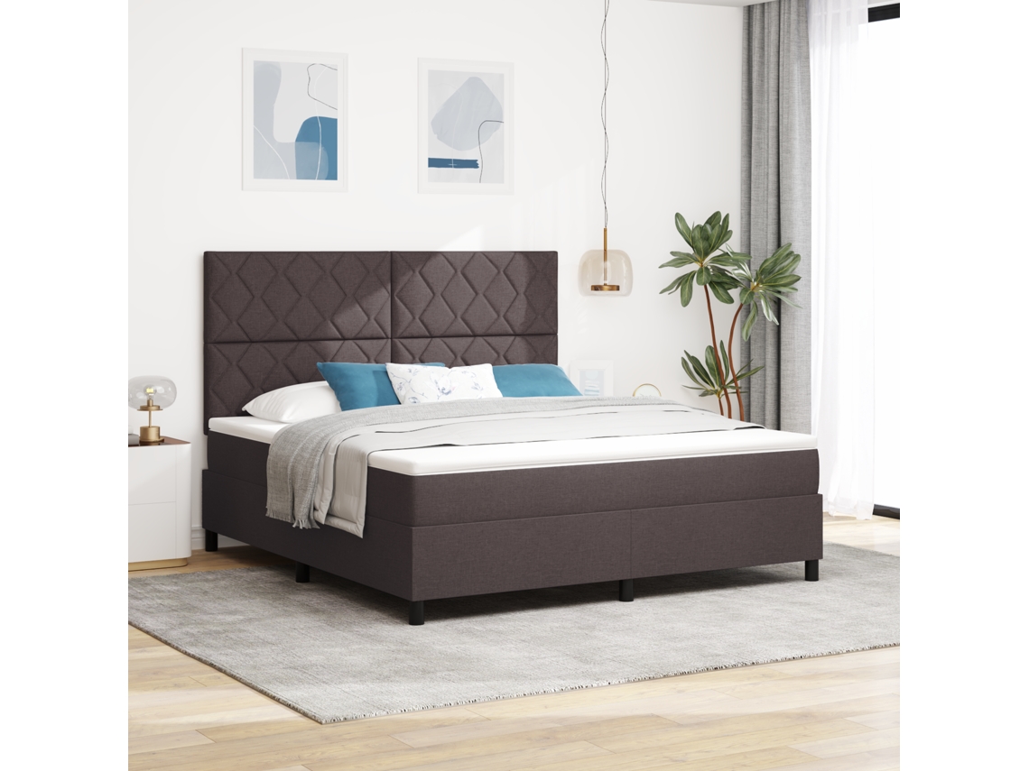 Cama Box Com Colchão E Led - Castanho Escuro - 180 X 200 Cm Tecido.