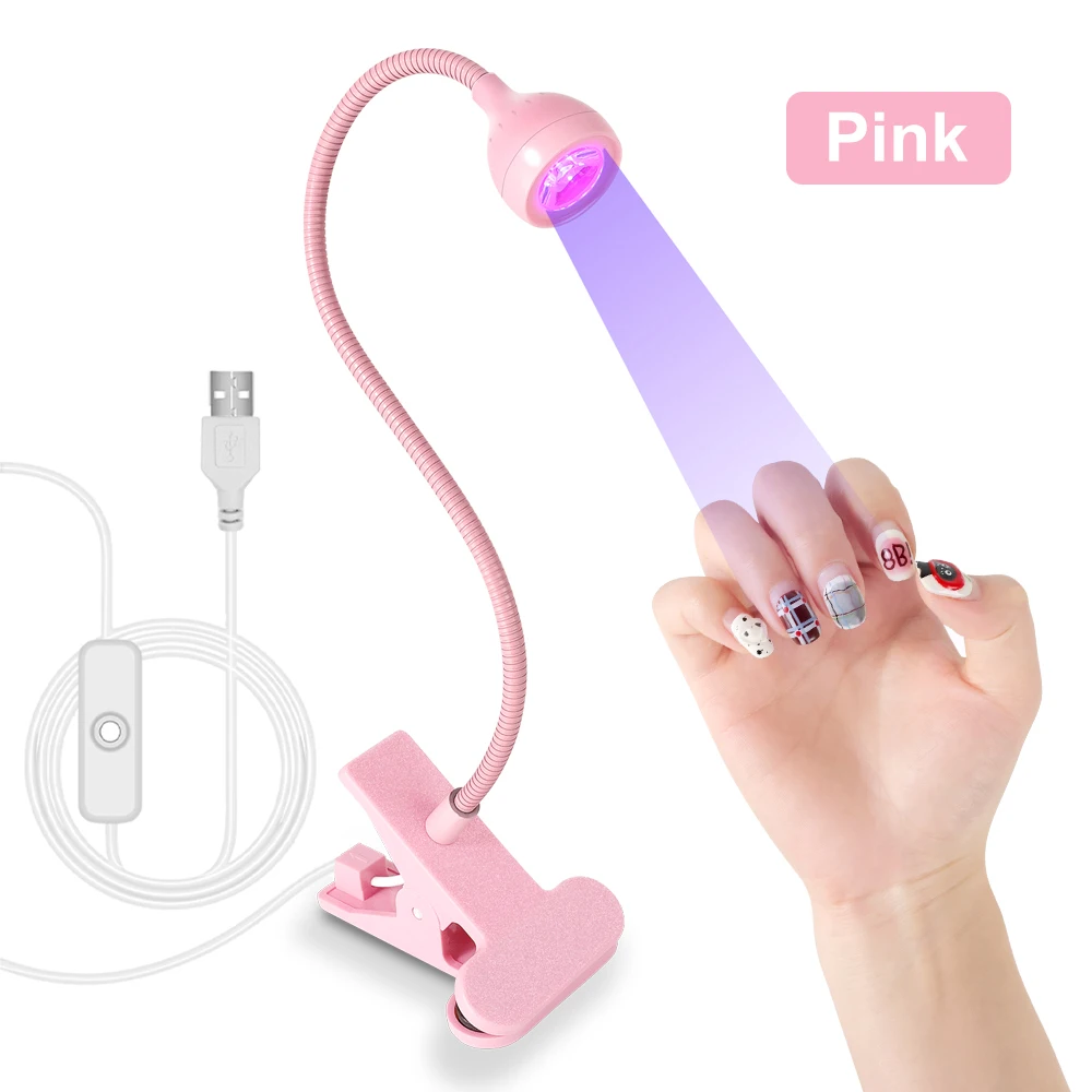 Lâmpada Uv Led Para Unhas. Mini Lâmpada Portátil Usb Flexível Com Presilha Para Mesa, Secador De Unhas E Luz Uv Para Salão De Manicure, Rosa