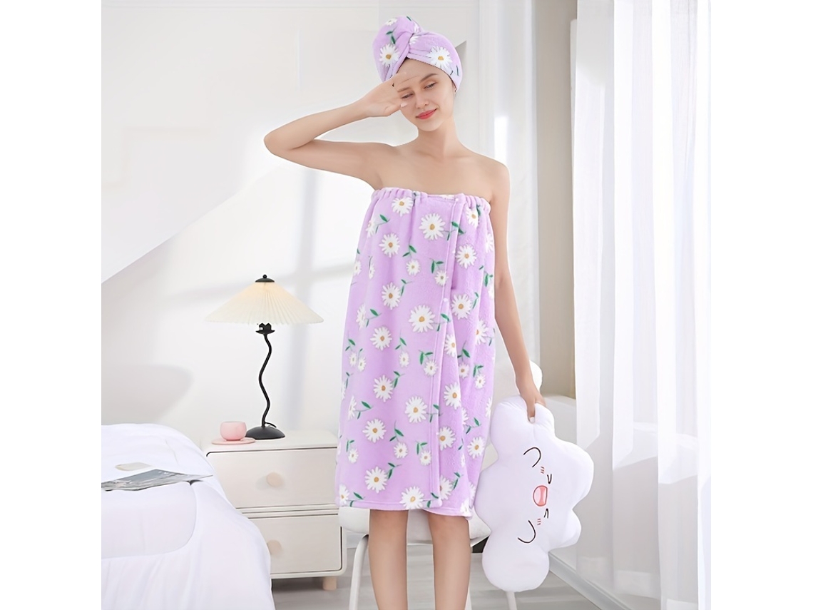 Kit: Roupão Estampado + Secador, Toalha Envolvente Felpuda Coral, para Pós banho Confortável STELASPLEN