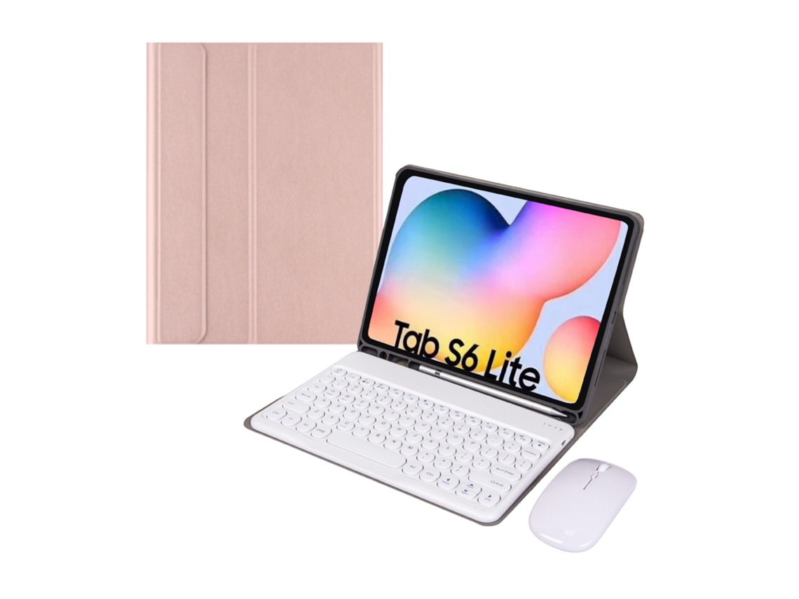 Capa de Teclado Bluetooth XIAOMOYU para Samsung Tab A7 10.4t500/t505 com português, Redondo e Rato, Ouro Rosa e Branco