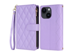 Capa Queda Pega Para Iphone 15 Pele Sintética Roxo