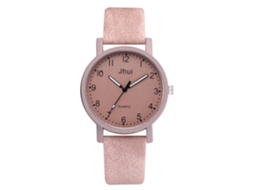 Relógio de Pulso Unissex de Quartzo com Pulseira de Couro Pu Cor Rosa Estilo Clássico