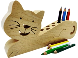 Porta-canetas em formato de gato, organizador de mesa estético em madeira, mesa para gatos
