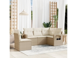 Conjunto de 5 Sofás para Jardim com Almofadas Vime Pe Bege Dkd Home Decor
