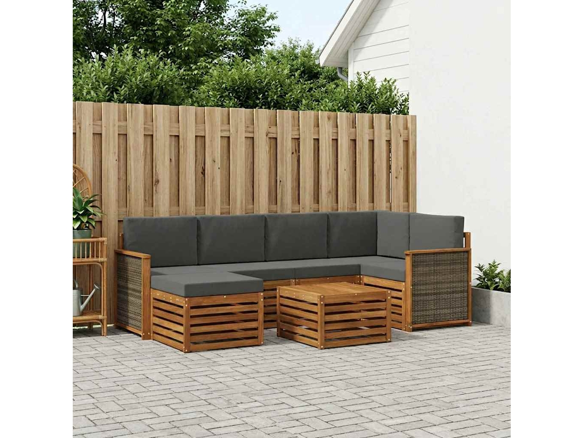 Vidaxl Conjunto De Sofás Para Exterior 6 Unid. Natural E Antracite
