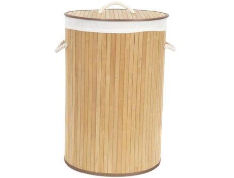 Cesto De Roupa Redondo Redondo Em Bambu Natural 40xa60 Cm Compactor