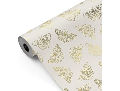 Bobina De Papel De Presente, Rolo Grande 62cm X 100m • Borboletas Douradas Fundo Cinza • Ideal Para Lojas Comércio Fiesta Paper