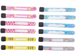 Pulseira infantil anti-perda em PVC, pacote com 12 unidades, desenhos animados.