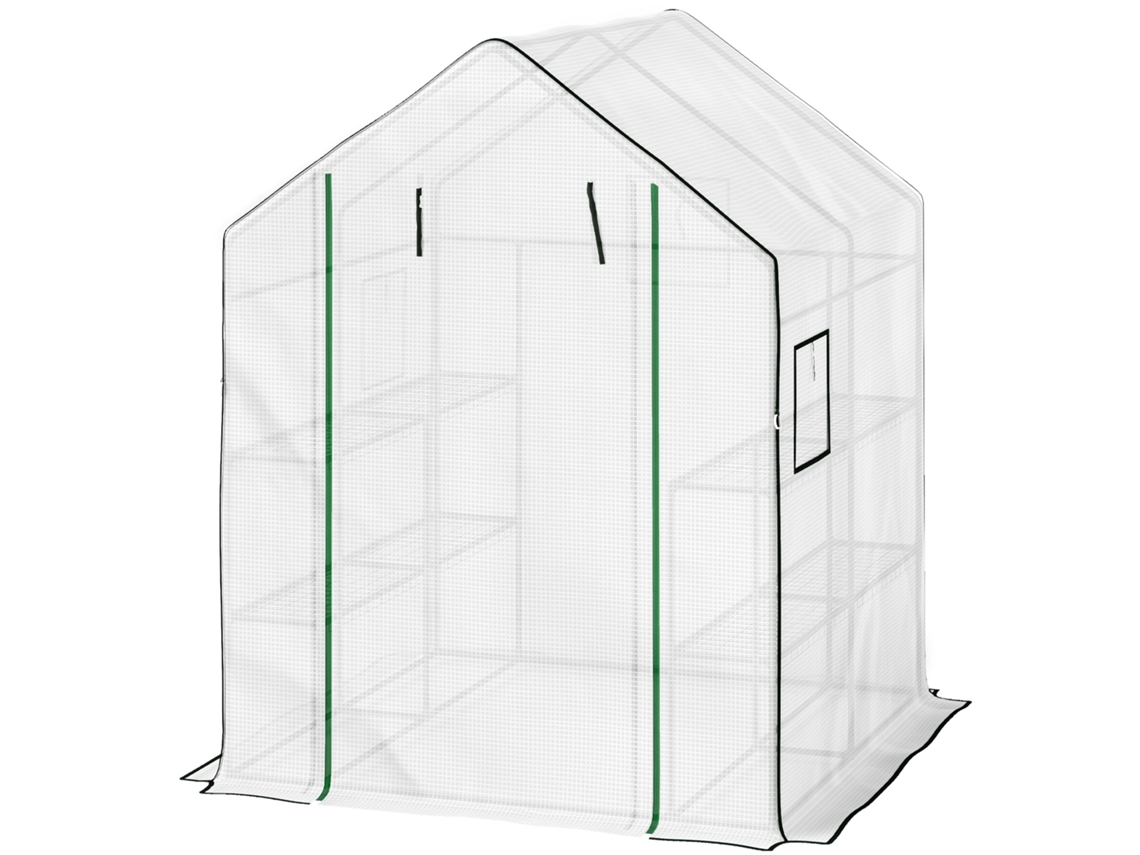 Estufa Externa Branco Com 6 Prateleiras, Porta De Enrolar, Cobertura Pe E Estrutura Aço 140x143x190 Cm